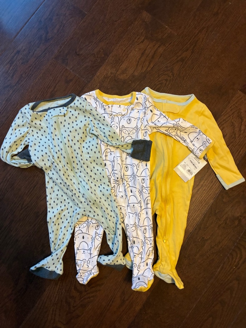 3-pack Baby Footed One-Piece Sleepers - Yellow, Light green, White